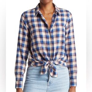 Madewell Plaid Flannel Tie Front Long Sleeve Shirt Cotton Women's Size Medium